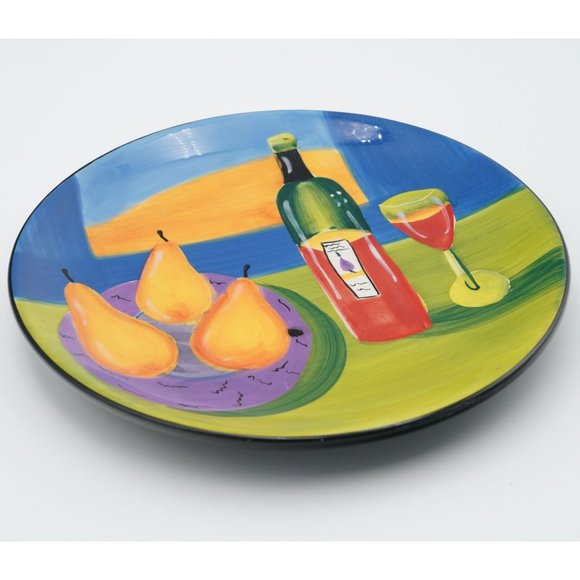 VTG 2004 Mary Naylor Designs Handpainted Wall Decor Round Art Plate Wine Fruit - Picture 2 of 4